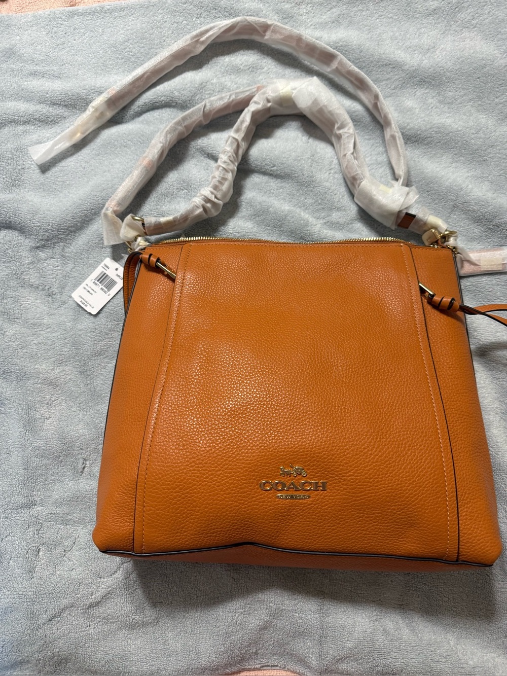 Coach Pebbled Leather Shoulder Bag in Saddle Brown/Orange